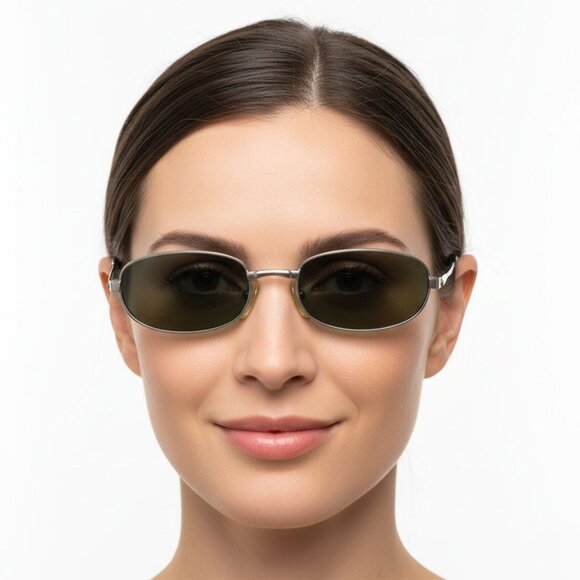 Vintage Accessories - Vintage 90s Retro Small Oval Sunglasses • Brushed Silver Metal Frames Matrix